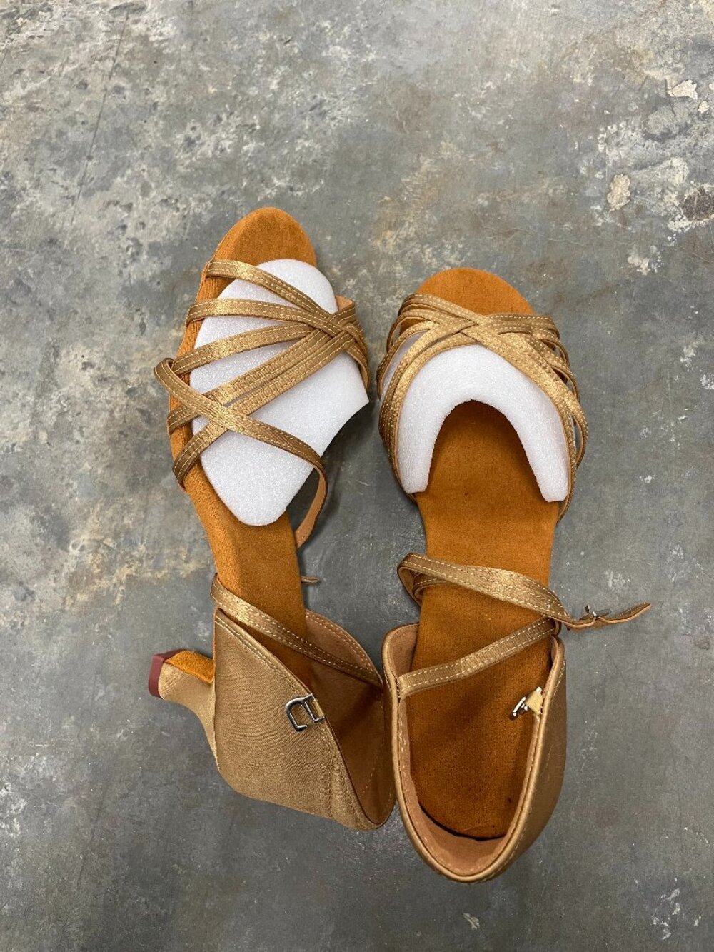NEW Great quality AND comfortable cute Latin dance heels shoes Gold Tan BIG SIZE